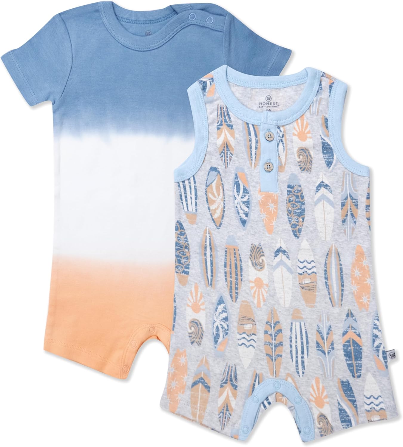 HonestBaby Short Sleeve and Tank Romper 100% Organic Cotton for Infant Baby and Toddler Boys