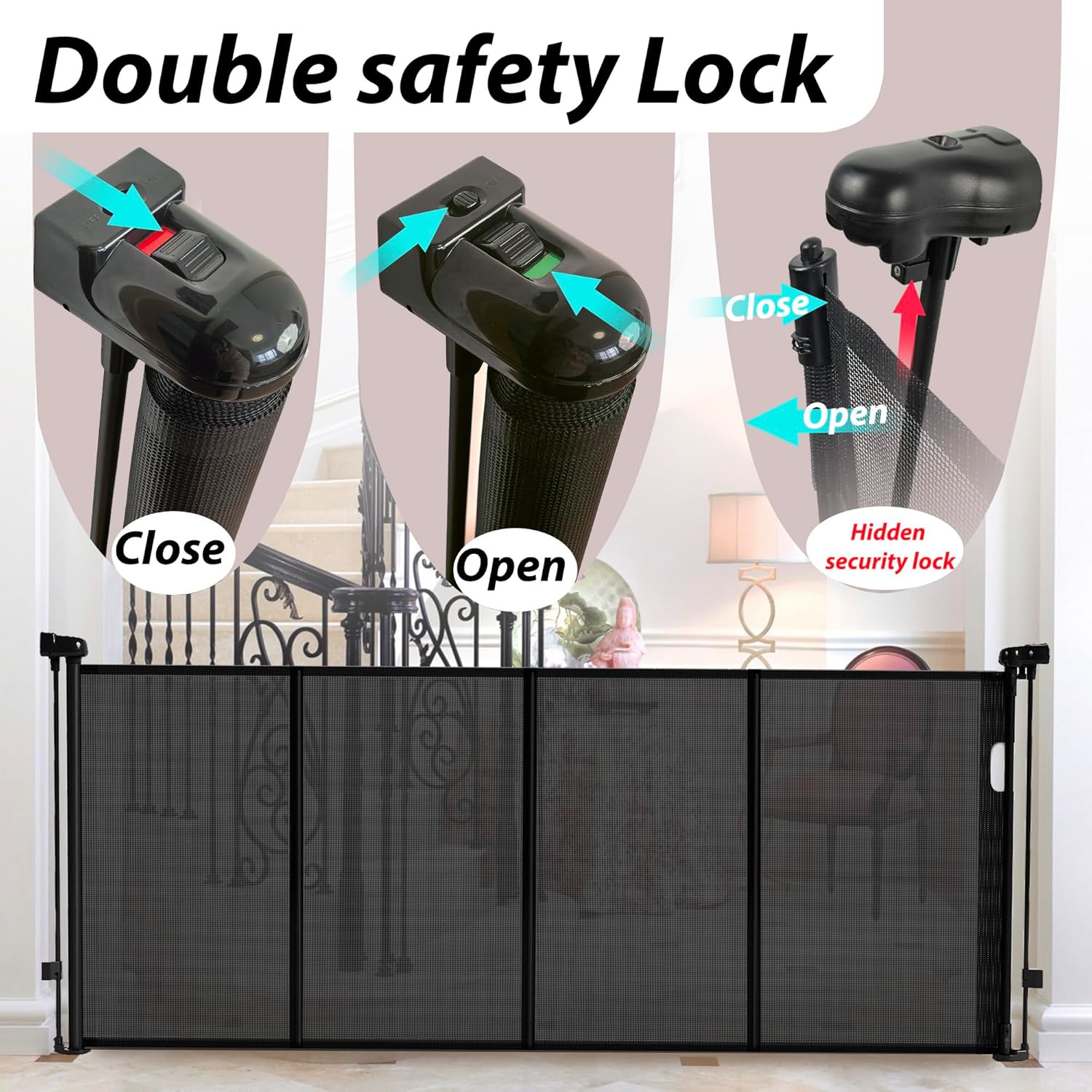 Retractable Baby Gates Dog Gate for Stairs, 100" Wide Retractable Gate Mesh Pet Gate, 41" Extra Tall Child Safety Gate with Fiberglass Rods for Stairways, Doorways, Hallways, Indoor/Outdoor