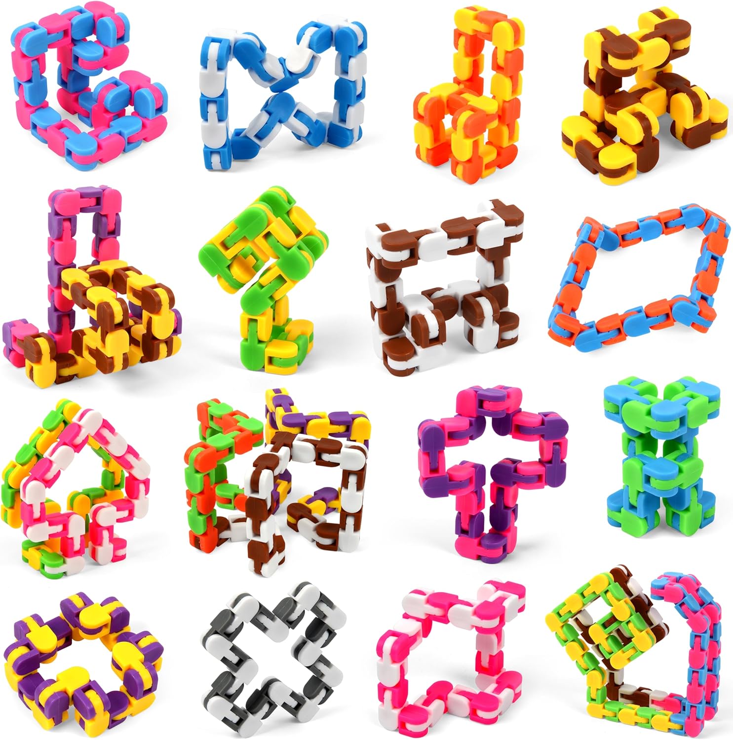 68 Pack 24 Links Wacky Tracks Snap and Click Fidget Toys,Fidget Snake Toy for Party Favors,Plastic Chains Finger Sensory Toys,Stress Relief Toys for Kids