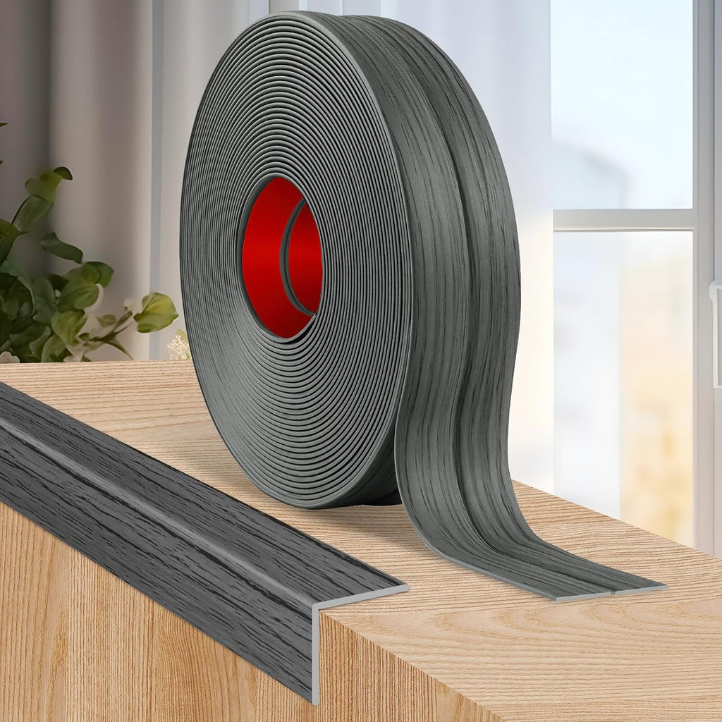 Flexible Wall Corner Protector Moulding Trim Peel and Stick Wall Corner Guards Edge Protector Self Adhesive Molding Trim Strip for Edge Ceiling (Deep Gray Wood Grain, 2.4 in x 10 Ft)