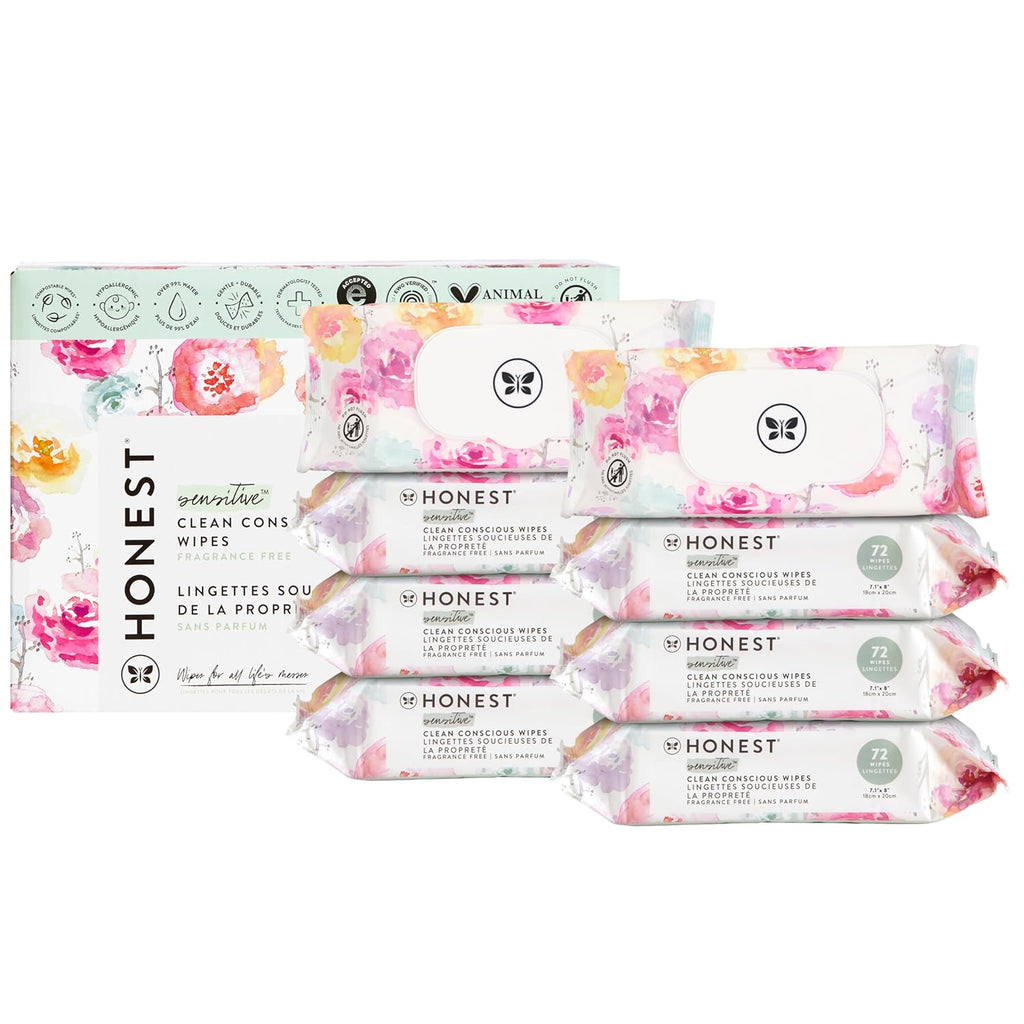 The Honest Company Clean Conscious Multi-Use Wipes | Hypoallergenic + Unscented for Sensitive Skin | Over 99% Water, Compostable, Plant Based, Baby Wipes | Rose Blossom, 576 Count