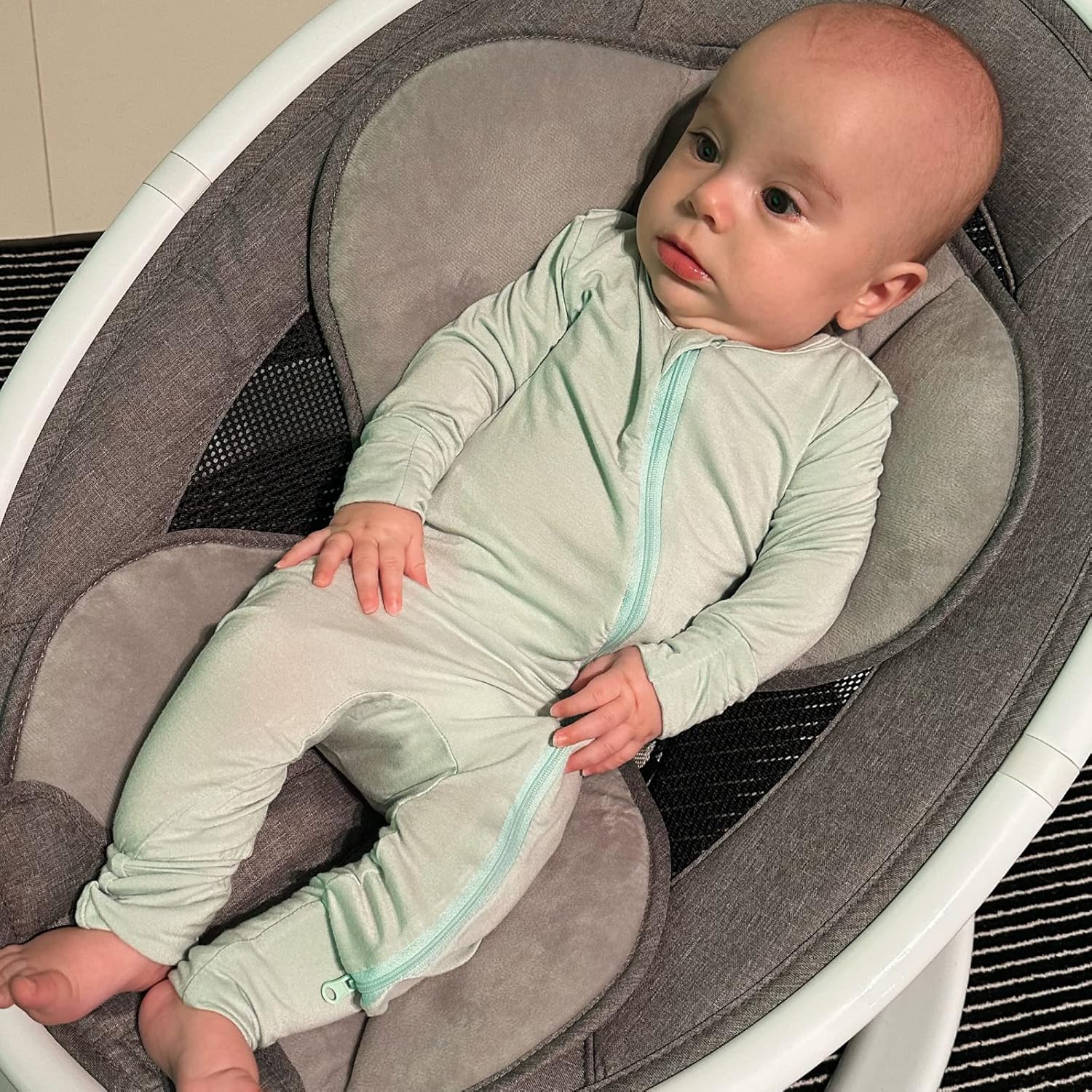 Aablexema Baby Footless Pajamas Zipper with Mitten, Rayon from Bamboo, Infant Long Sleeve Romper Pjs