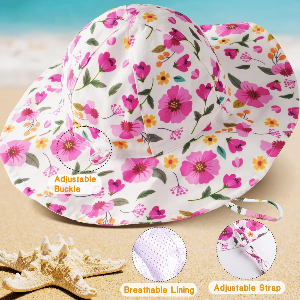 Baby Sun Hat Toddler Girl Beach Hat Adjustable Outdoor Summer Hat UPF 50+ Sun Protection Wide Brim Infant Kids