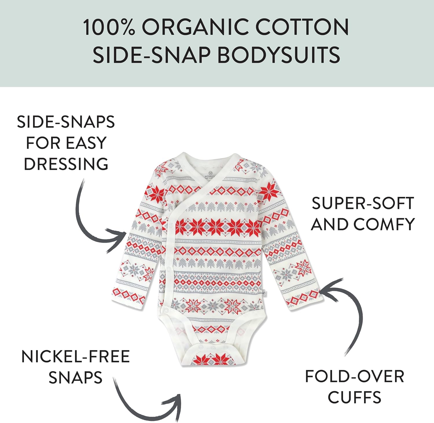 HonestBaby unisex-baby 3-pack Long Sleeve Side-snap Kimono Bodysuits Organic Cotton for Infant Baby Boys, Girls, Unisex