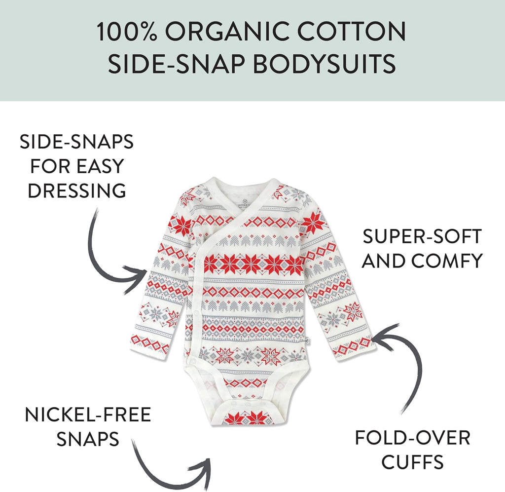 HonestBaby unisex-baby 3-pack Long Sleeve Side-snap Kimono Bodysuits Organic Cotton for Infant Baby Boys, Girls, Unisex