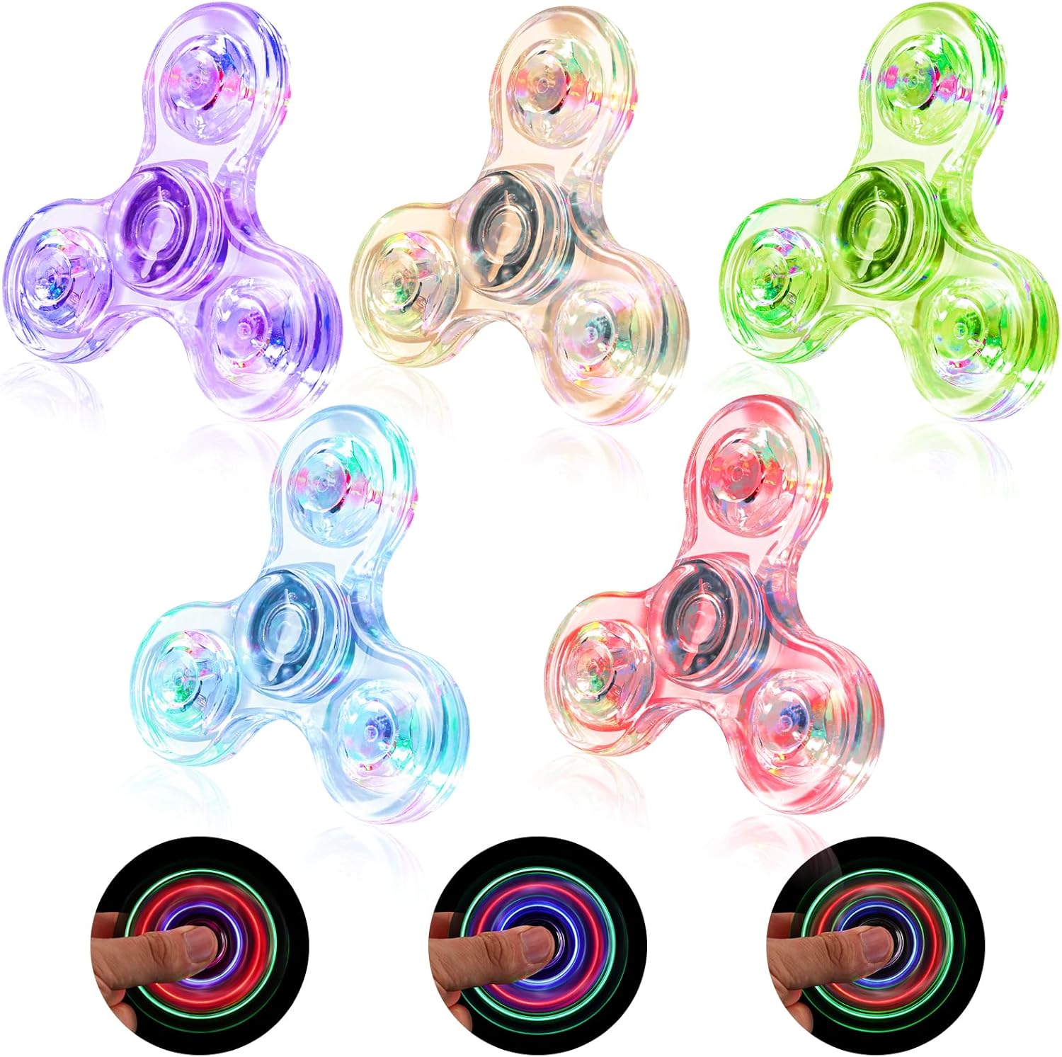 SCIONE 5 Pack Fidget Spinners, LED Light Up Fidget Spinner, Party Favor Goodie Bag Stuffers Glow in The Dark Sensory Toys, Stress Reduction and Anxiety Relief Hand Spinner for Kids
