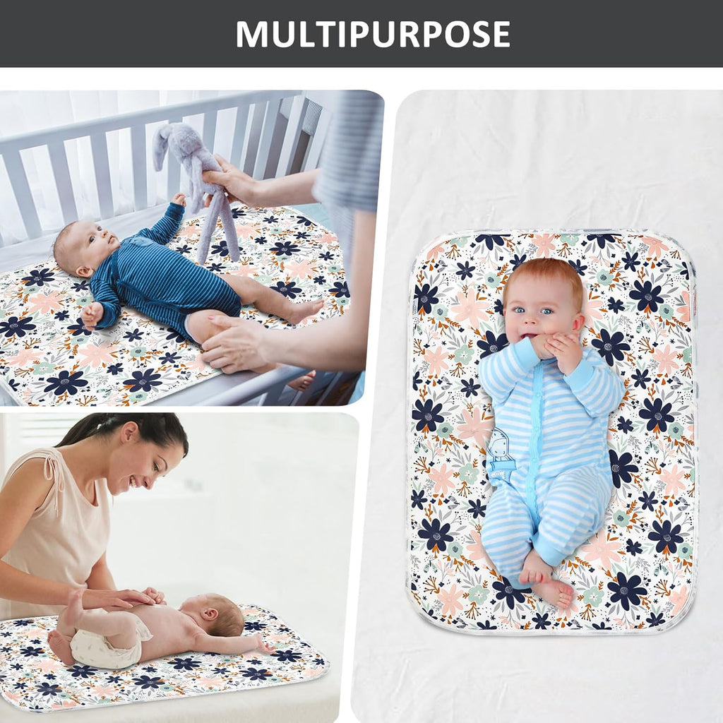 Baby Diaper Changing Pad, 21 5/8" x 31.5" Waterproof Changing Pad Liners - Reusable Soft and Absorbent Portable Changing Mat(Floral1PCS)