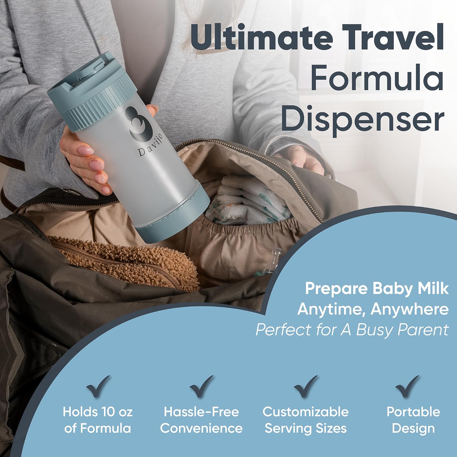 Formula Dispenser - Replaces Hand Scooping - Add Desired Amount with a Few clicks - Baby Formula Container to go - 10ounces Baby Milk Powder Storage - for Home & Travel