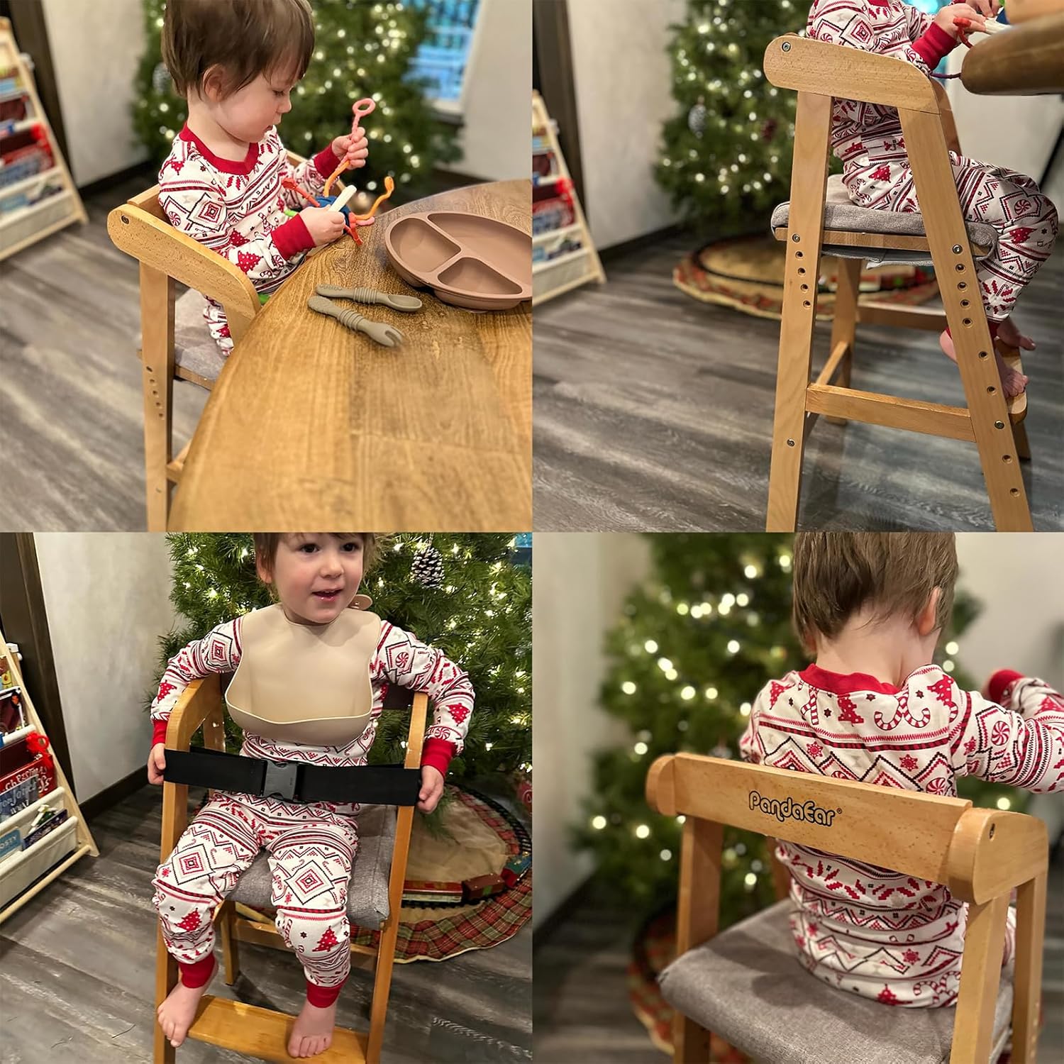 PandaEar Wooden High Chair for Toddlers, Adjustable Child Highchair Feeding Chair with Removable Cushion & Steps for Kids Dining, Eating, Studyin (Natural)