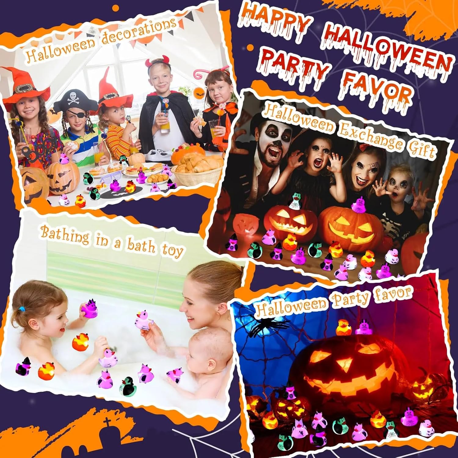 Halloween Rubber Duckies in Bulk Glow in The Dark Rubber Ducks Light up Halloween Mini Duckies Bath Toys for Halloween Party Favor Decor Pool Bathtub Baby Shower Toy Gifts for Kids(12)