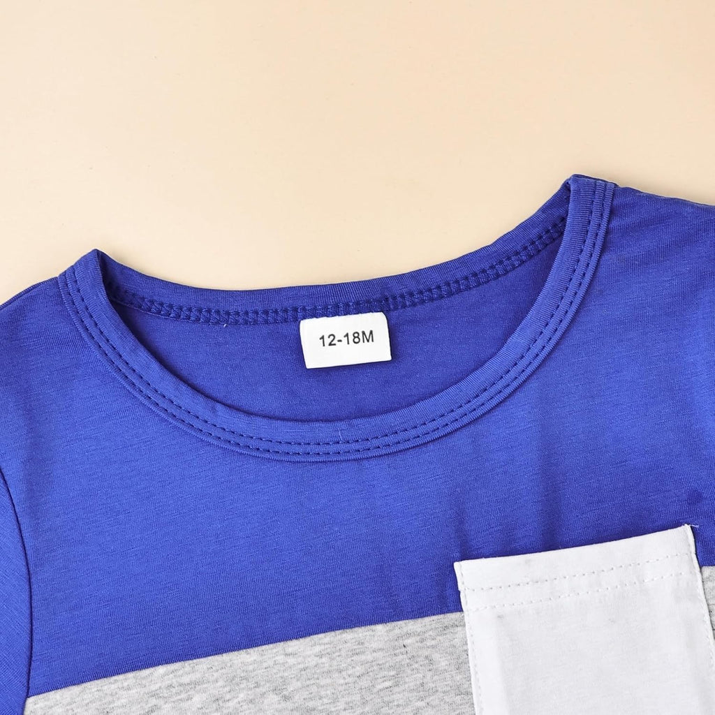 Baby Boy Clothes Toddler Boy Summer Outfits Short Sleeve Patchwork Top T-shirt & Pocket Pant Set 2 Piece 12 Months-4T