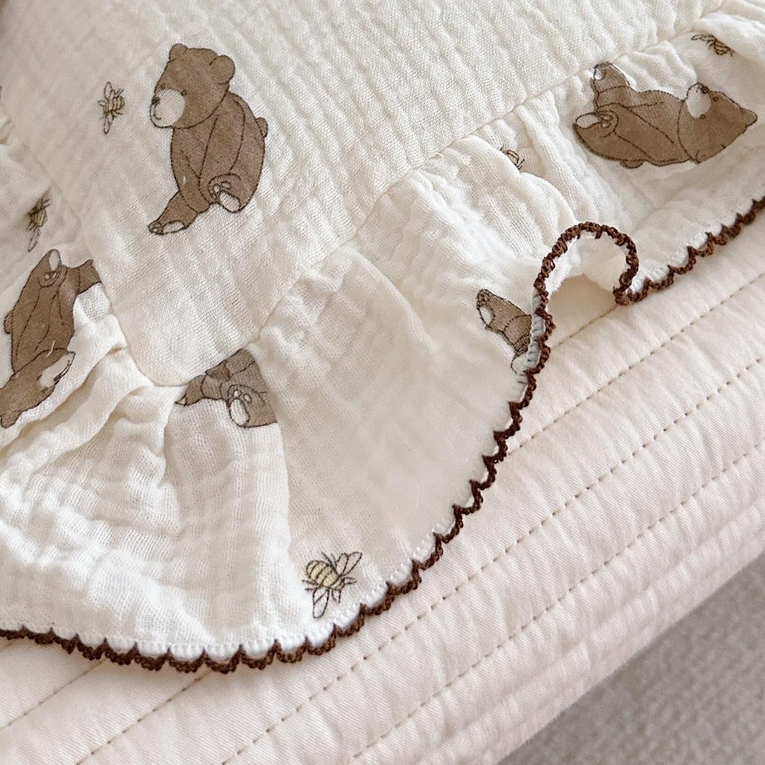 BuLuTu Cartoon Bear Muslin Pillowcase for Boys Girls Cute Animal Print Toddler Pillow Cases Soft Breathable Cotton Pillow Cover for Young Kids Bedding Nursery Decor,1 Piece, 20"x26"