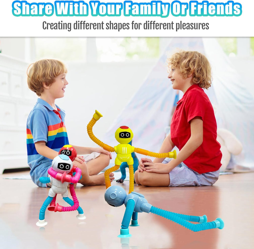 4 Pcs Pop Tubes Sensory Toys Pack, Fidget Toys for Classroom Prizes,Party,Birthday,Easter Basket Stuffers,Telescopic Suction Cup Toy for 4 5 6 7 8 9 Years Old Boys & Girls