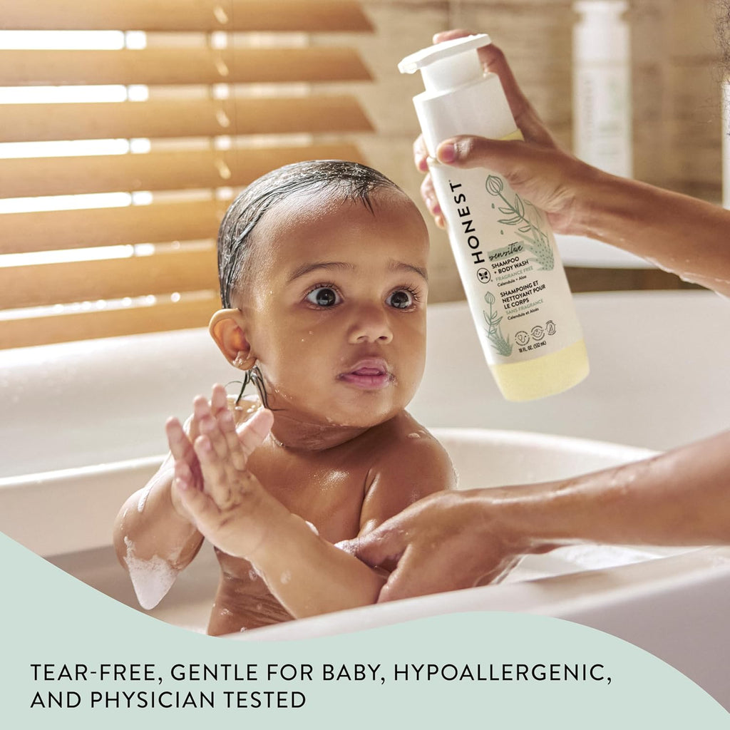 The Honest Company 2-in-1 Cleansing Shampoo + Body Wash for Sensitive Skin | Gentle for Baby | Naturally Derived, Tear-free, Hypoallergenic | Fragrance Free, 18 fl oz