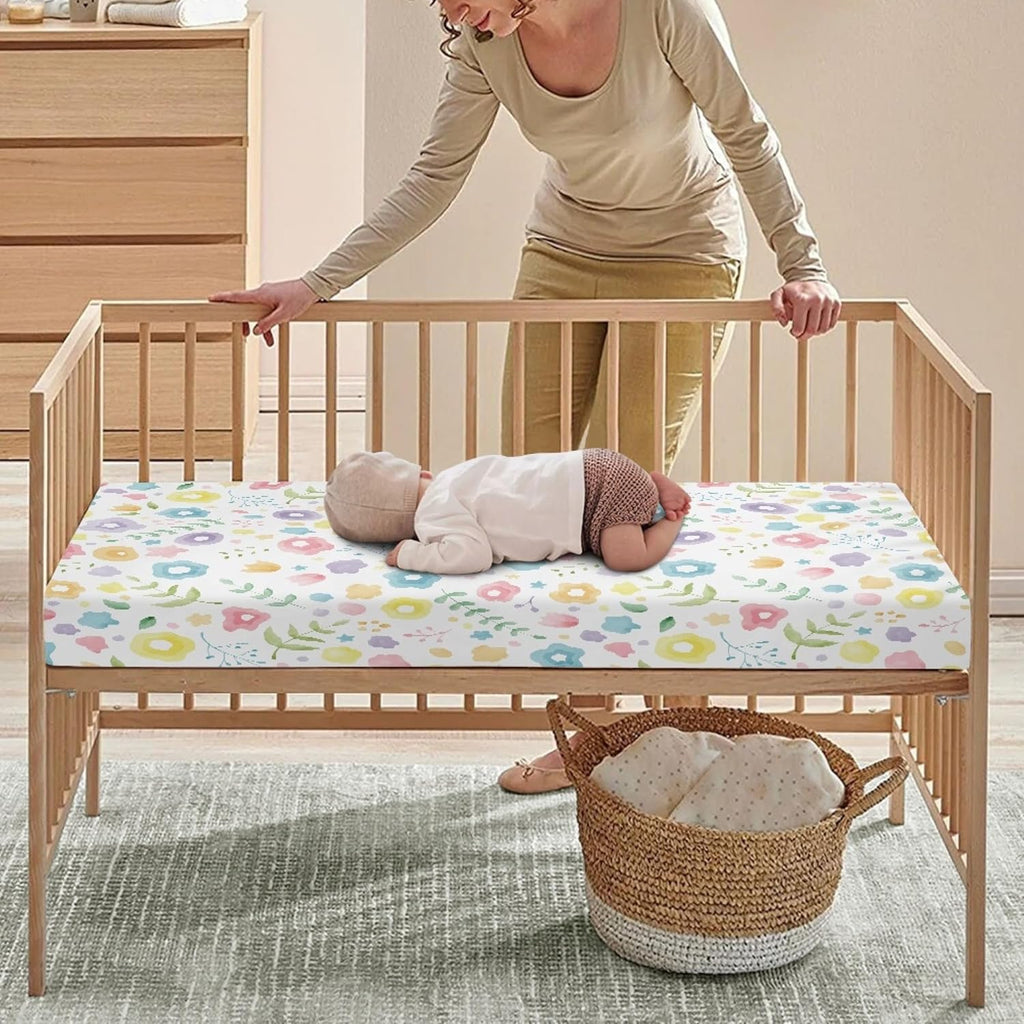 Pastel Flower Fitted Crib Sheet Floral Baby Crib Sheet Fit Standard Crib and Toddler Mattress,Crib Mattress Sheets for Boys Girls 28"x52"