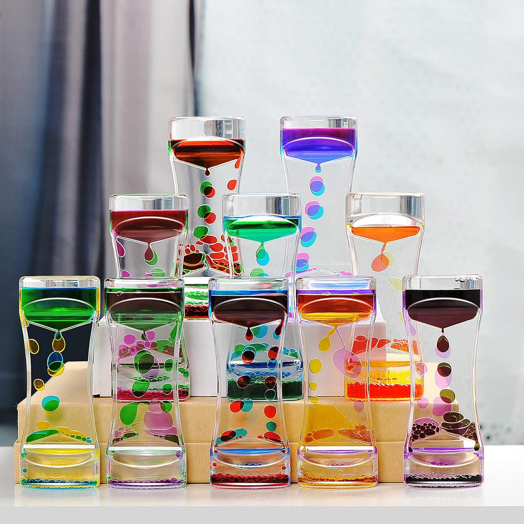 Liquid Motion Bubbler Timer Set of 9 Great Desktop Liquid Timer for Fidget Toy, Rainbow Water Timer for Autism, Activity, Drip Oil Motion Bubble Toy Sensory Play for Office Home Desk Décor