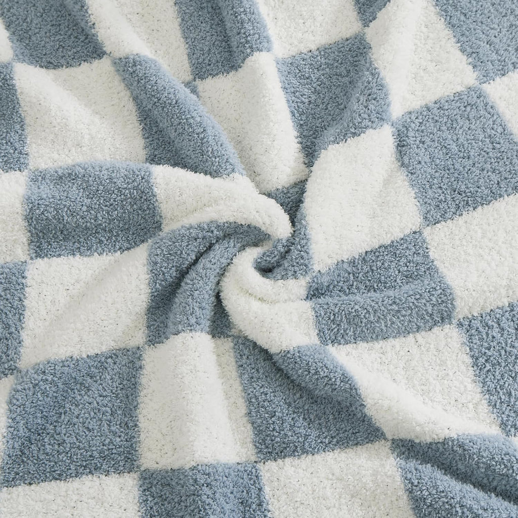 WRENSONGE Checkered Throw Blanket, Grey Blue Soft Cozy Fluffy Warm Hand Made Throw Blankets for Couch, Sofa, Chair, Bed, Camping, Picnic, Travel Lightweight Bed Blanket - 50"*70"
