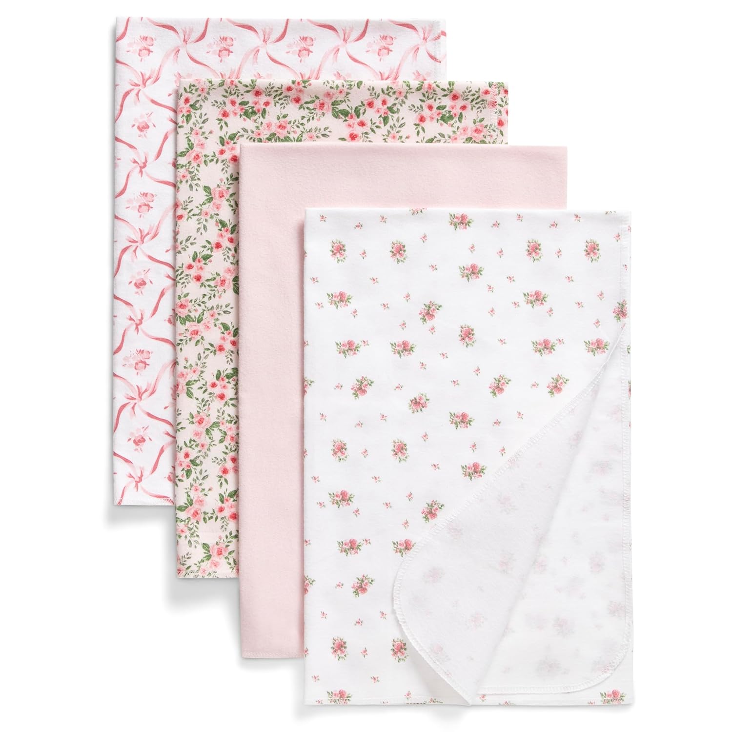 Delta Children 100% Cotton Flannel Baby Receiving Blankets for Girls and Boys – 30x30 Inches (Pack of 4), Pink Floral