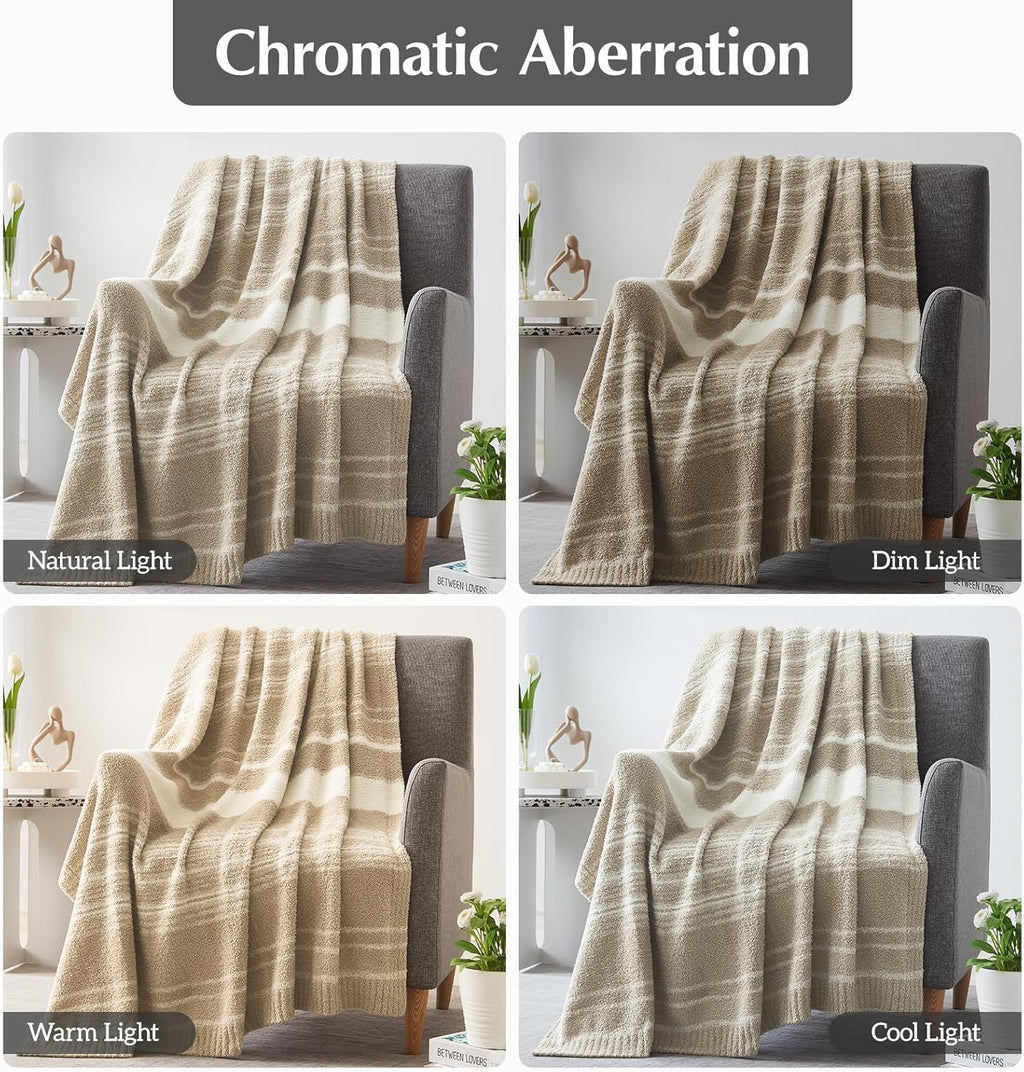 WRENGONGE Khaki Throw Blanket, 50x70 Soft Cozy Striped Throw Blankets for Couch, Sofa, Bed, Travel, Lightweight Fluffy Warm Plush Decorative Blankets for Women, Men,Kids Gift