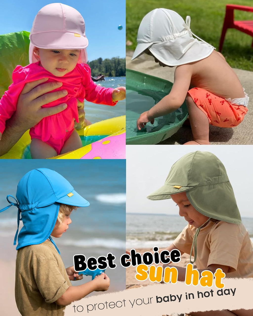 FURTALK Baby Sun Hat Summer Beach Hat UPF 50+ Adjustable Soft Baby Swim Hat with Neck Flap