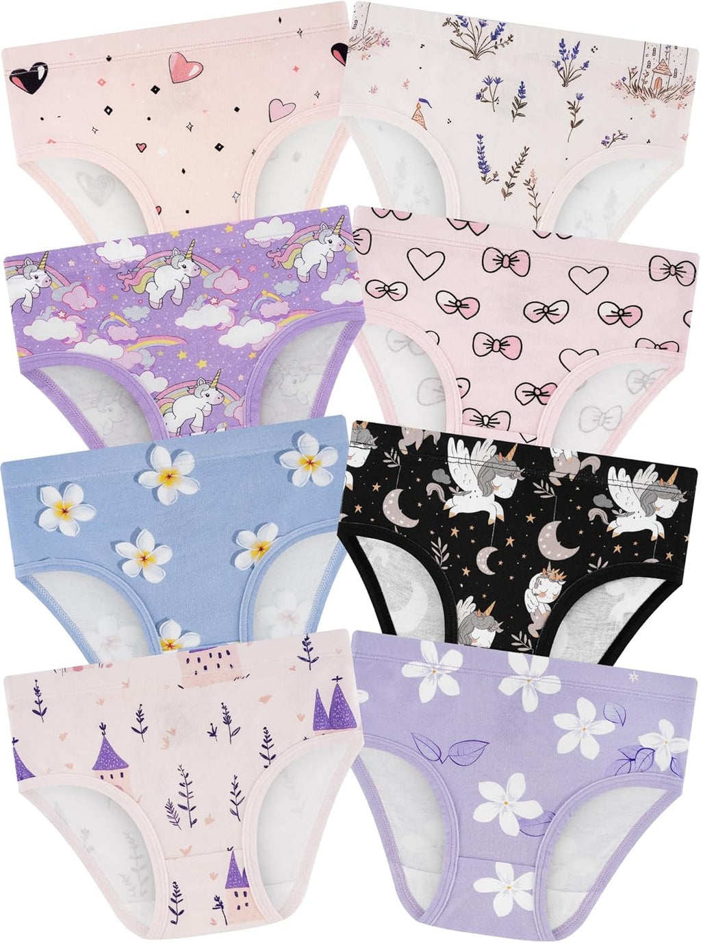 Girls' Underwear,Soft Cotton Tagless Panties for Toddlers' & Little Kids' Comfort,Breathable Briefs,8-Pack