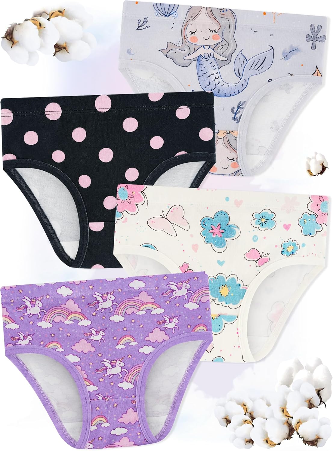 Girls' Underwear,Soft Cotton Tagless Panties for Toddlers' & Little Kids' Comfort,Breathable Briefs,8-Pack