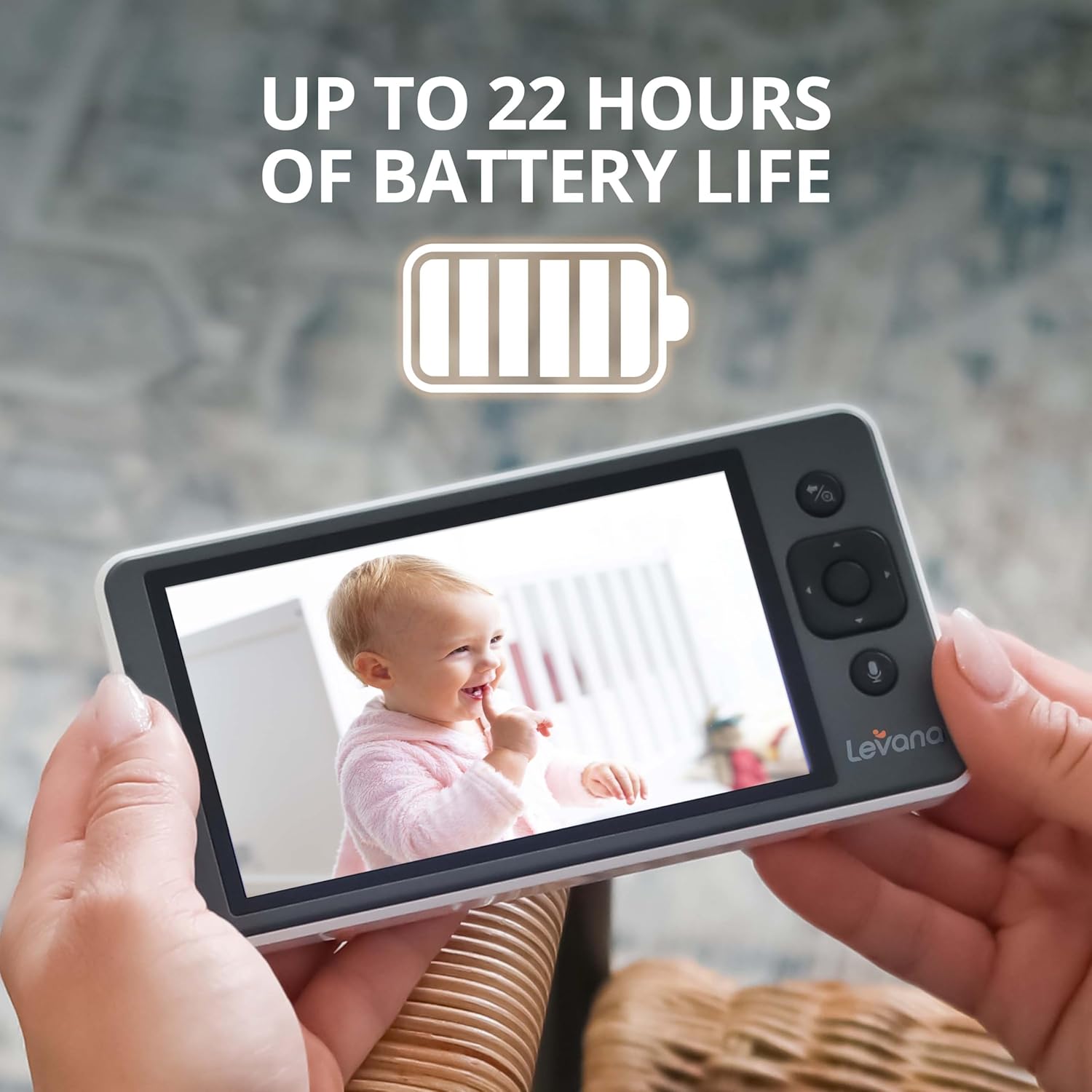 Levana Ella Video Baby Monitor, 5'' 720P Screen, 2 PTZ Cameras, 4 Days Battery Life, 3800mAh Battery, Night Vision, Two-Way Talk, No WiFi, 1000ft. Long Range Baby Monitor with Premium Carrying Case