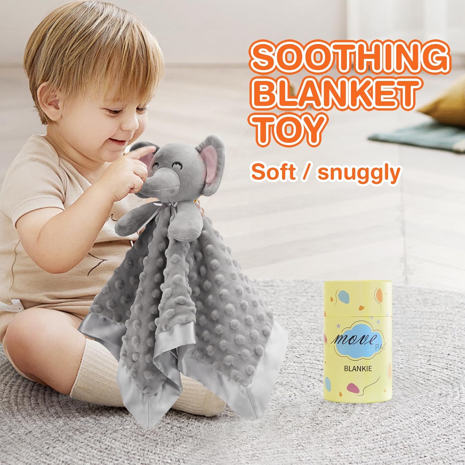 Loveys for Babies, Soft Baby Security Blanket Lovies for Babies, Stuffed Animals Blankie for Newborn Infant with Baby Snuggle Toy, Boys Gilrs Gifts Grey Elephant Security Blanket 16 Inch