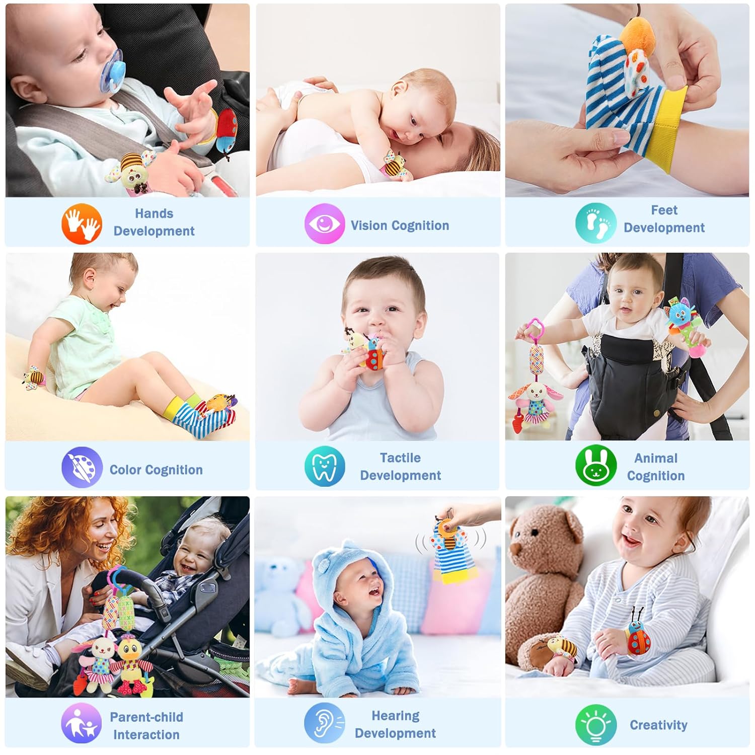 Baby Rattles & Socks - Wrist & Ankle Rattle Toys, Hanging Rattle, Activity Gift for Infants (12 B)