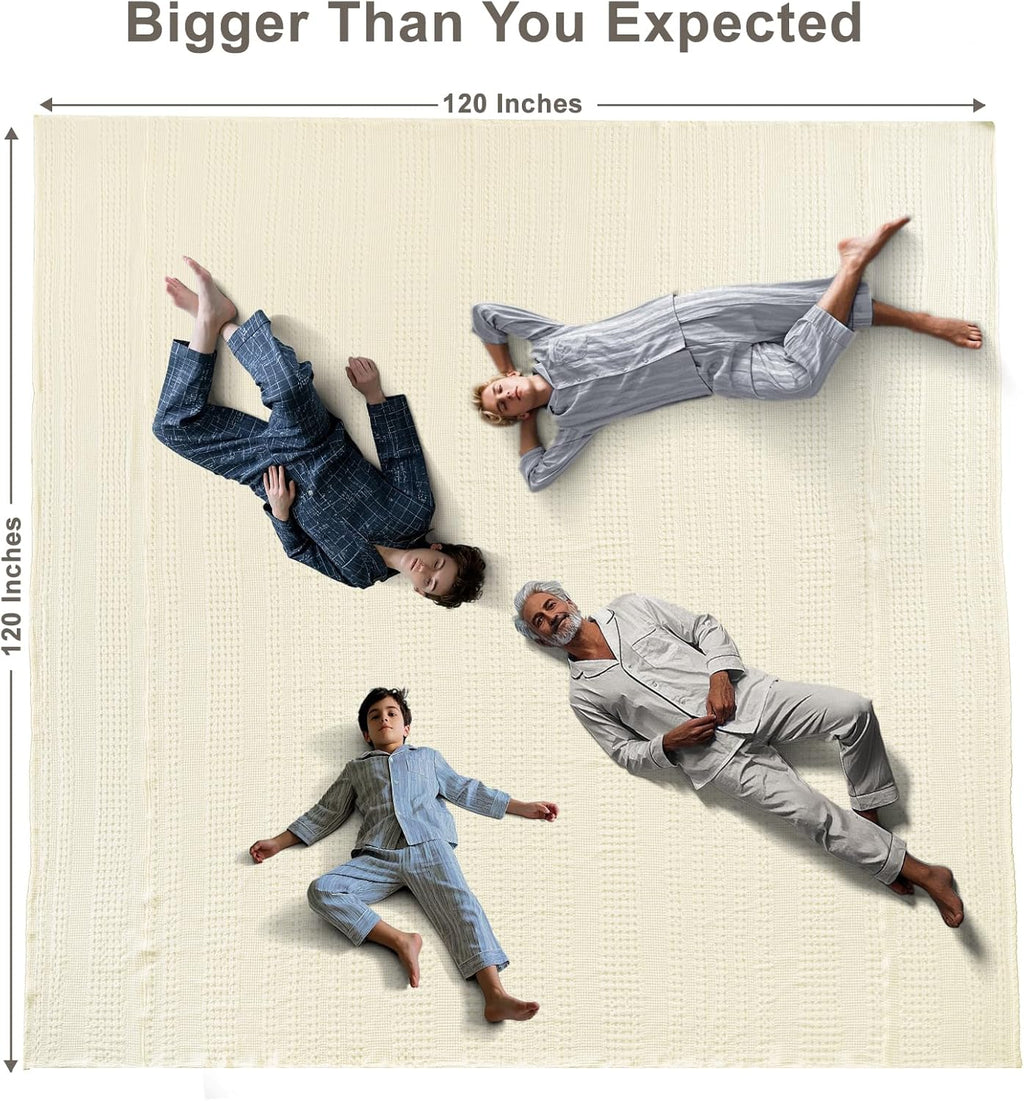 PHF 100% Cotton Waffle Blanket Oversized King 120"x120", Lightweight Breathable Extra Large 10'x10' Summer Blankets for Bed, Giant Big Luxury Aesthetic Woven Bedding for Home Decor, Cannoli Cream