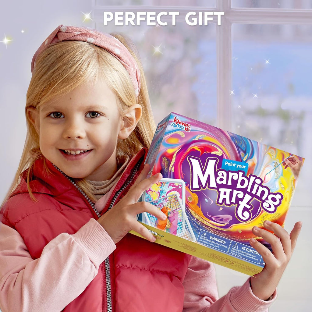 Klever Kits Marbling Paint for Kids, Metallic Gold Water Marble Paint Art, Arts and Crafts for Girls & Boys 6-12 Years Old, Craft Kits, Birthday Gifts Ideas Activities Toys