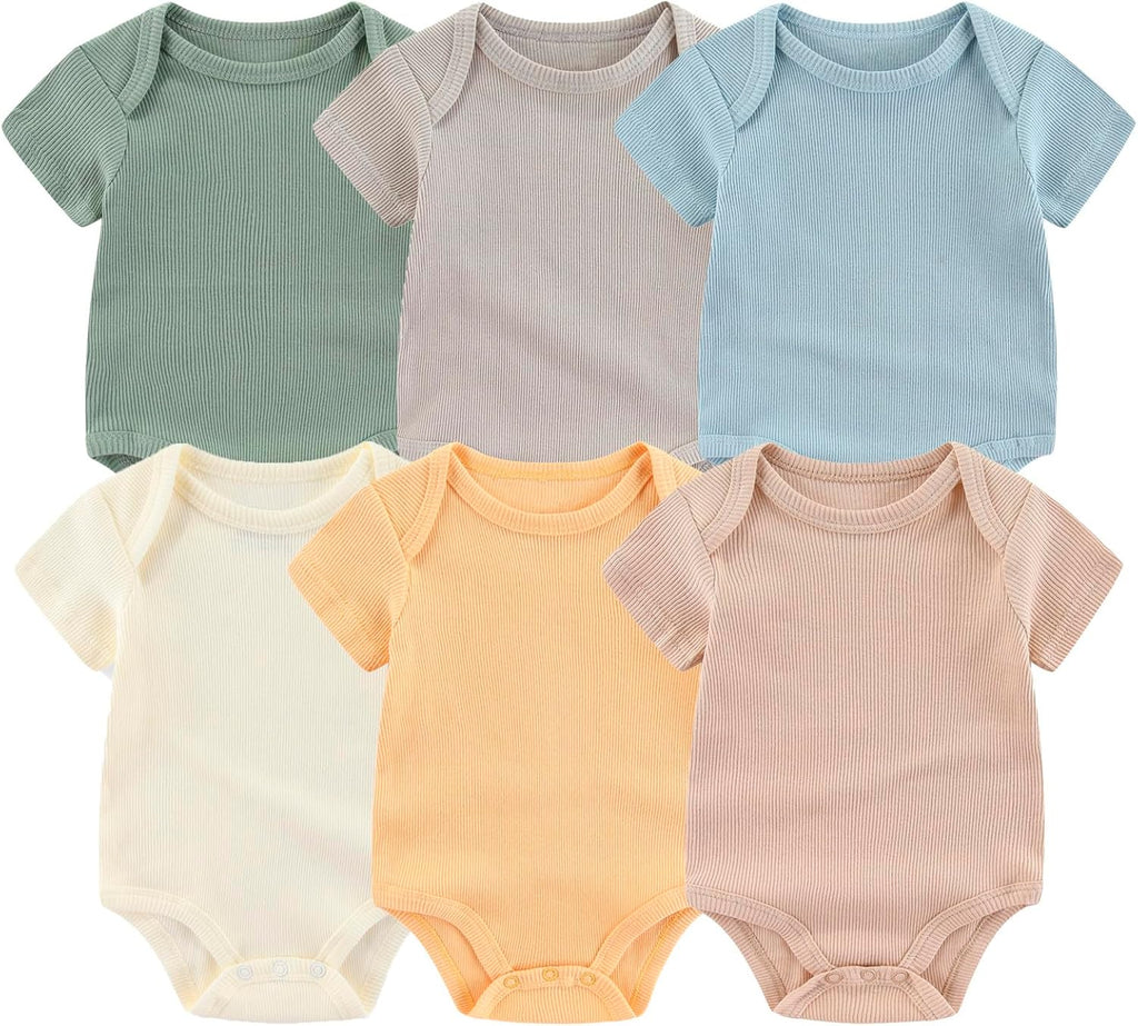 Newborn Baby Boy Girl Short Sleeve Bodysuits Cotton One-Piece Baby Clothes 6-Pack