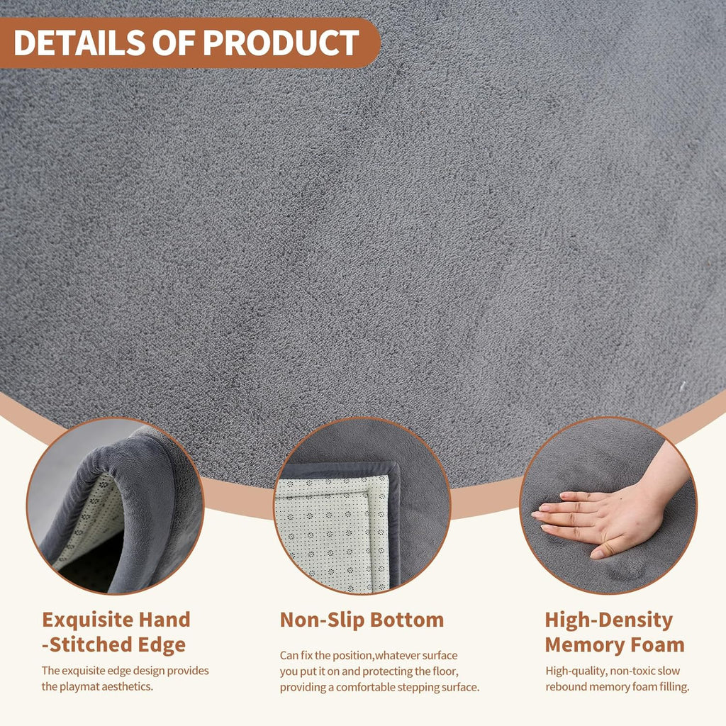 Baby Play Mat for Floor - 1.4" Thick Memory Foam Rug, 70"x59" Playpen Tummy Time Mat, Soft Velvet Nursery Rug, Large Padded Crawling Mat, Cushioned Pads for Playroom Toddlers, Infants, Yoga, Tatami