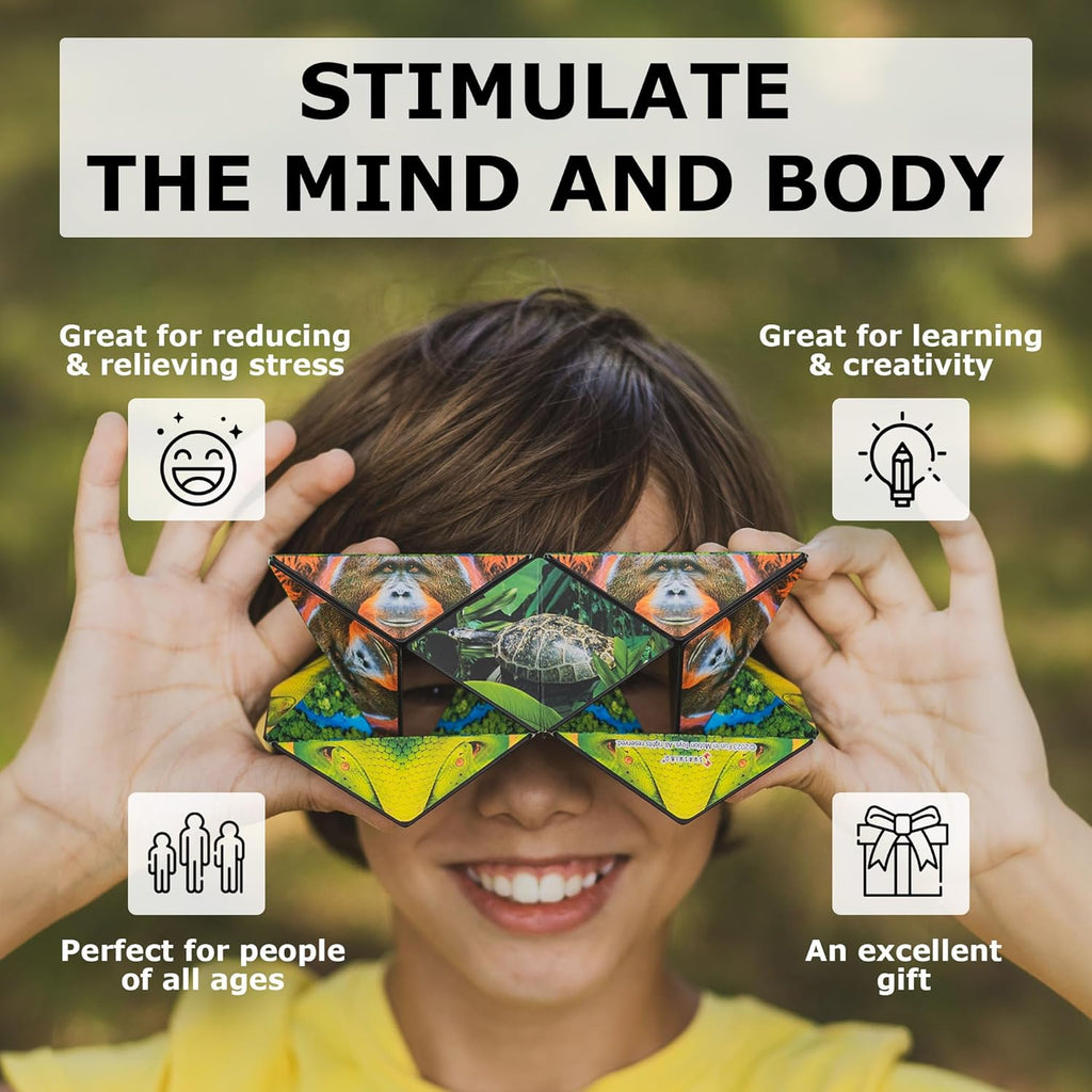 SHASHIBO Shape Shifting Box - Award-Winning, Patented Fidget Cube w/ 36 Rare Earth Magnets - Transforms Into Over 70 Shapes, Download Fun in Motion Toys Mobile App (Wild Series - Jungle)