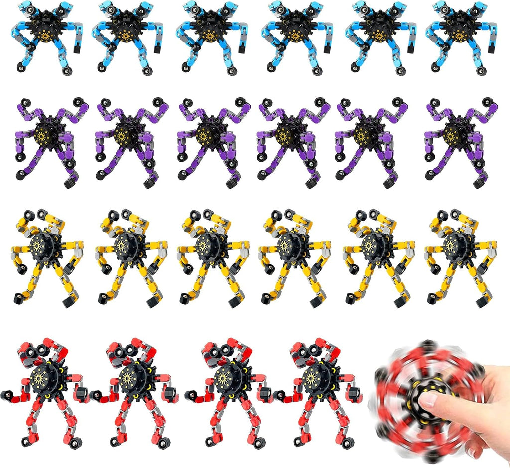 24 Pcs Finger Spinners Sensory Toys, Creative Transformable Chain Robot Toy Fidget Finger Spinners DIY Stress Relief Toy with Transformable Chain for Boys Girls