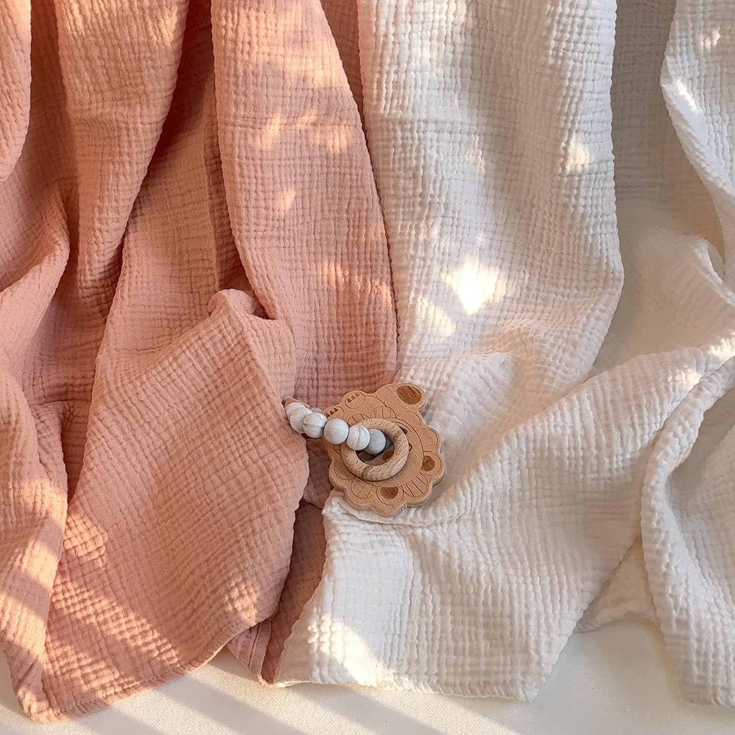 Lulu moon Muslin Swaddle Blanket Baby Receiving Blankets Neutral, 2 Pack, Peach