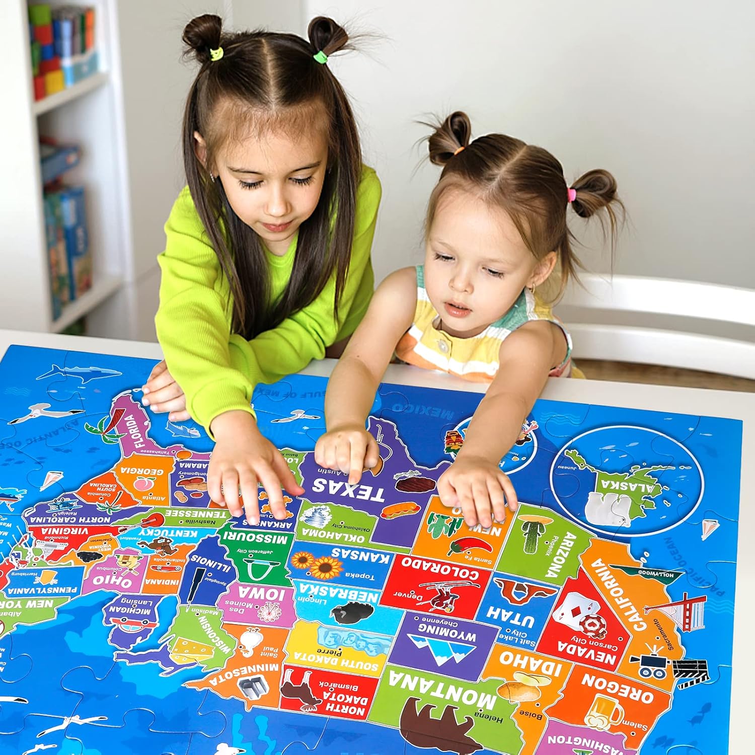 Jumbo Floor Puzzle for Kids,USA Map Puzzle Jigsaw Geography Puzzles,70 Piece US Map 50 States with Capitals,United States Puzzle for Ages 3-5,Preschool Learning Toys Gift for 4-8 Years Old