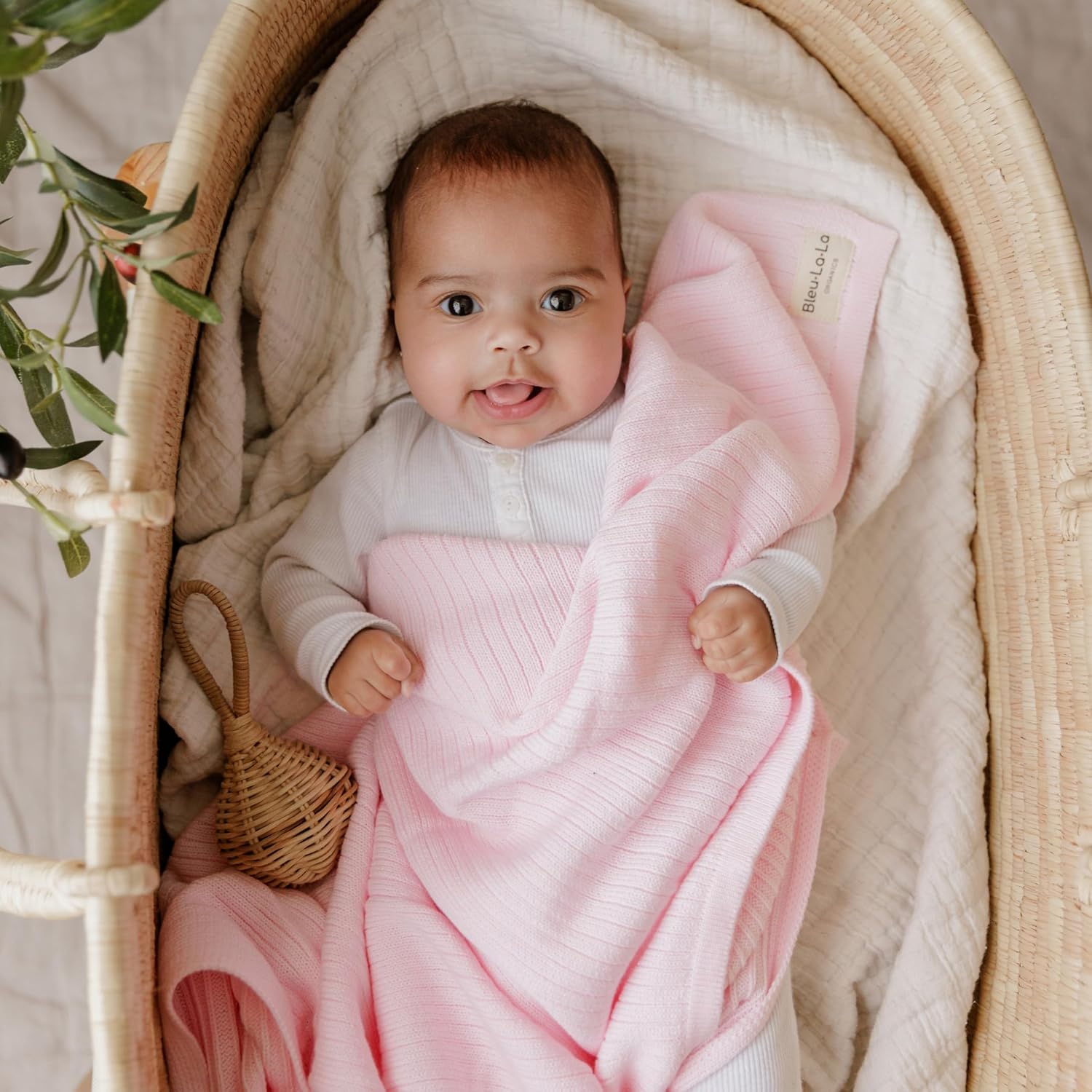 Organic Ribbed Swaddle Blanket for Boys & Girls - 100% Luxury Organic Soft Cotton Knit Warm Cozy Cuddle Stroller Crib Blanket for Newborns, Infants, & Toddlers (Blush Pink)