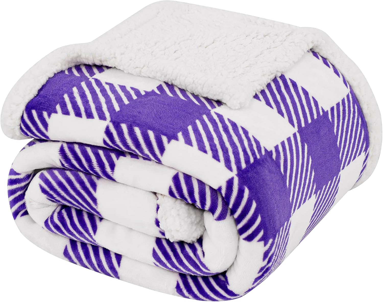 Touchat Sherpa Plaid Twin Blanket 60" X 70", Fuzzy Fluffy Soft Cozy Throw Blanket, Twin Size Plush Fleece Flannel Plush Microfiber Blanket for Couch Bed Sofa (PurpleWhite)