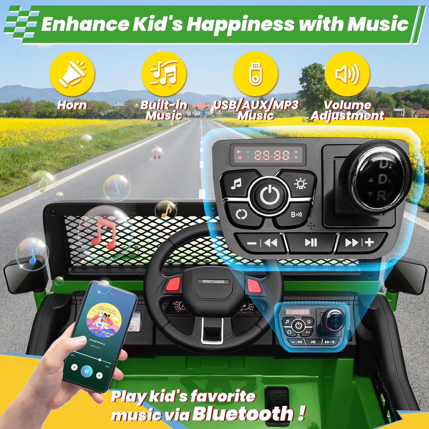 24V 4WD Ride on Truck Car w/800W Motors, Gift Flower, Remote Control, 2 Seaters, Light Bar, 3 Speeds, Pop Music, Power Four Wheels, 24 Volt Ride on Toy Car for Big Kids, Green