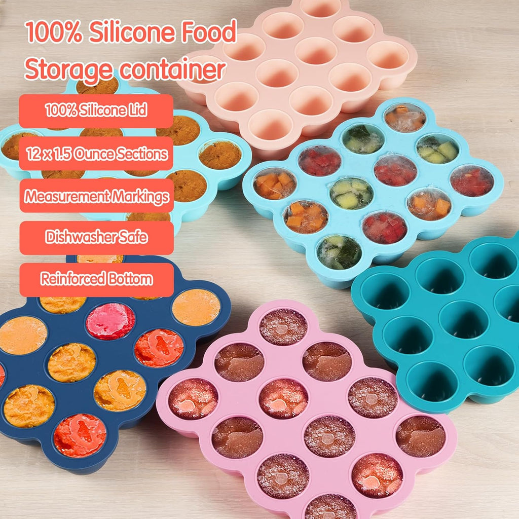 Baby Food Storage Container - 12 x 1.5oz Silicone Baby Food Freezer Tray with Silicone Lid, Perfect for Homemade Purees, Vegetables & Fruits - Gossamer Pink