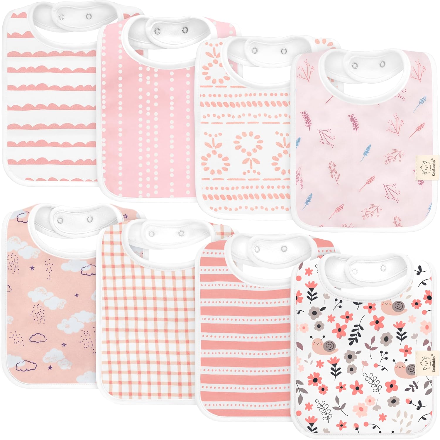 KeaBabies 8-Pack Organic Baby Bibs for Boys, Girls - Super Absorbent Cotton Drool Bibs for Baby Girl & Boy, Teething Toddler, Drooling Newborn, Ultra Soft & Machine Washable (Sweet Charm)