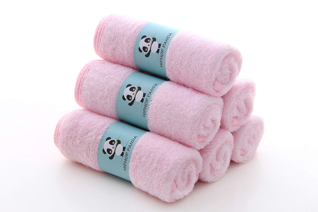 HIPHOP PANDA Baby Washcloths, Rayon Made from Bamboo - 2 Layer Ultra Soft Absorbent Newborn Bath Face Towel - Reusable Baby Wipes for Delicate Skin - Pink, 6 Pack