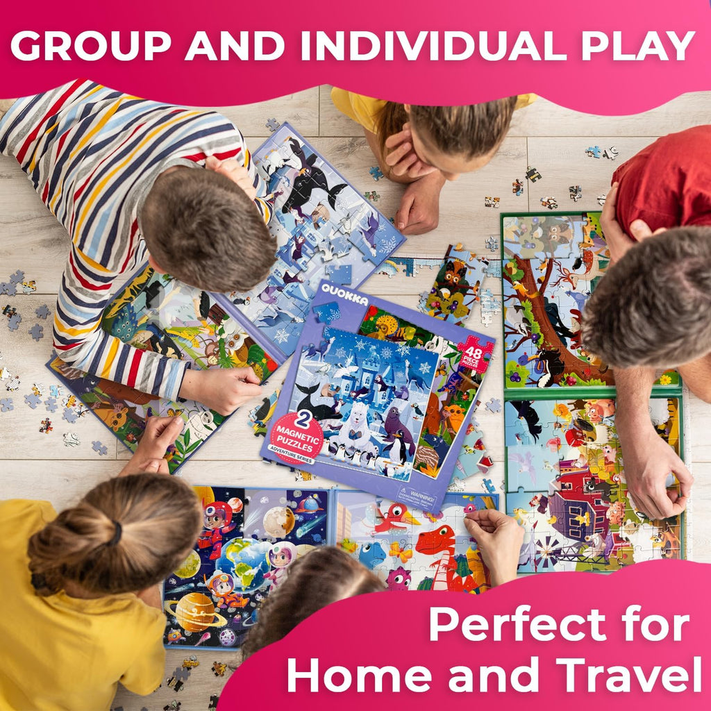 QUOKKA Magnetic Toddler Puzzles Ages 4-6 - 2x48 Travel Puzzles Games for Kids 3-5 Years Old - Activities Car Toy for Boys and Girls 2-4 yo - Polar & Jungle Animals Learning Magnet for Road Trip