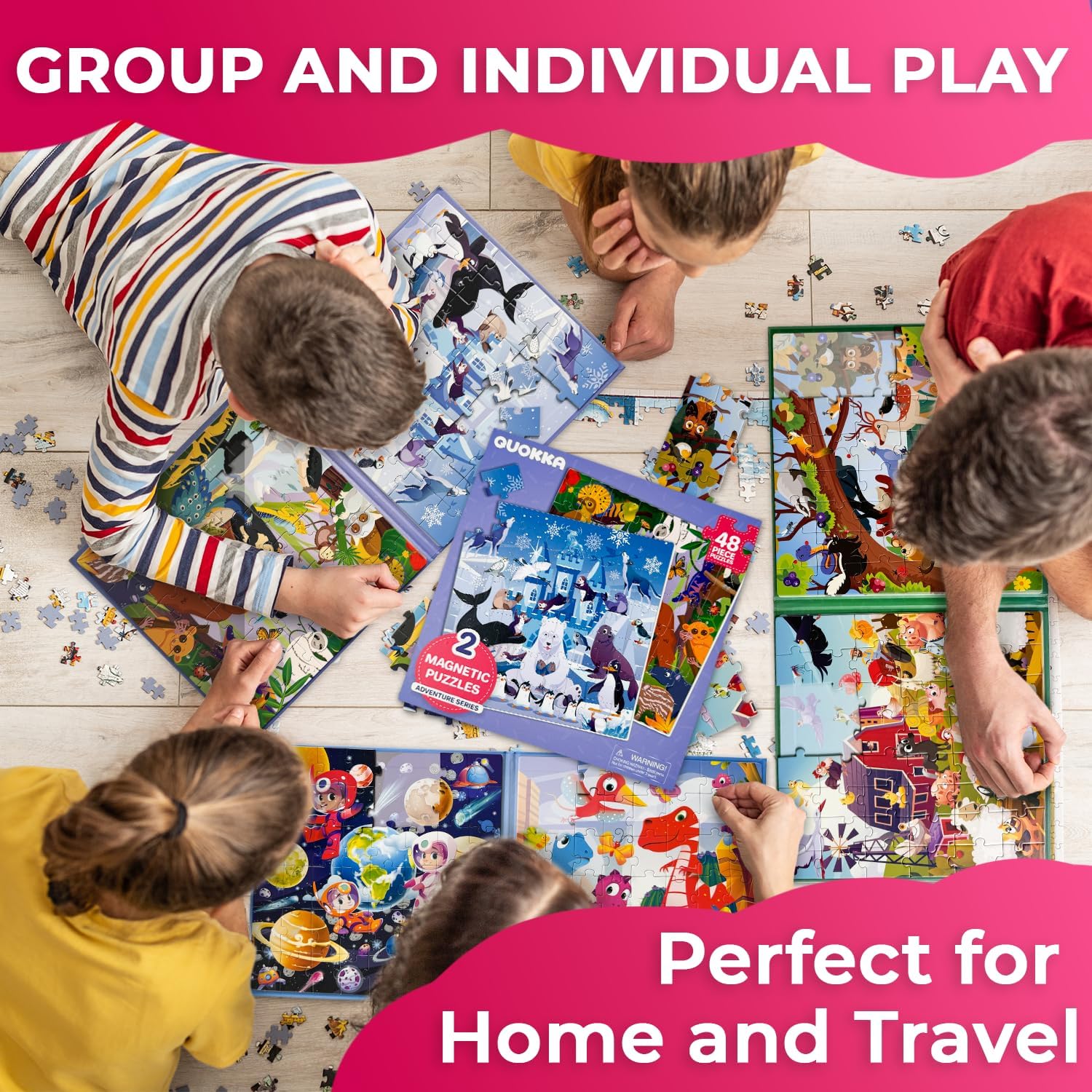 QUOKKA Magnetic Toddler Puzzles Ages 4-6 - 2x48 Travel Puzzles Games for Kids 3-5 Years Old - Activities Car Toy for Boys and Girls 2-4 yo - Polar & Jungle Animals Learning Magnet for Road Trip