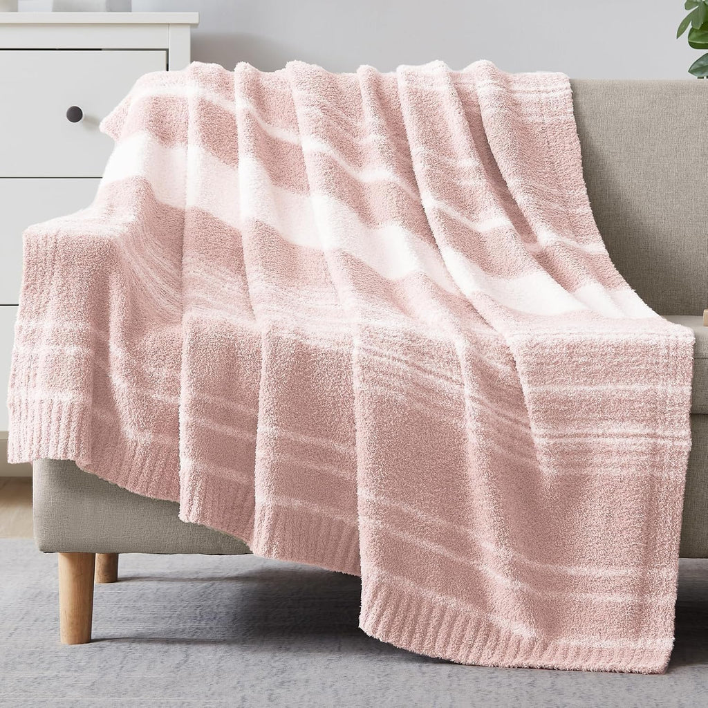WRENGONGE Pink Throw Blanket, 50x70 Soft Cozy Striped Throw Blankets for Couch, Sofa, Bed, Travel, Lightweight Fluffy Warm Plush Decorative Blankets for Women, Men,Kids Gift