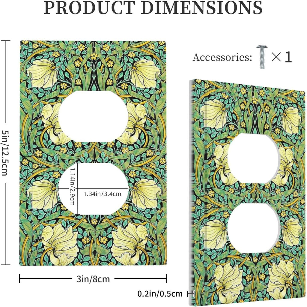 Outlet Covers William Morris Vintage Floral Yellow Flowers Green Leaf 1 Gang Duplex Wall Plate Decorative Switch Plates Electrical Receptacle Faceplate Light Switch Cover for Bedroom Decor