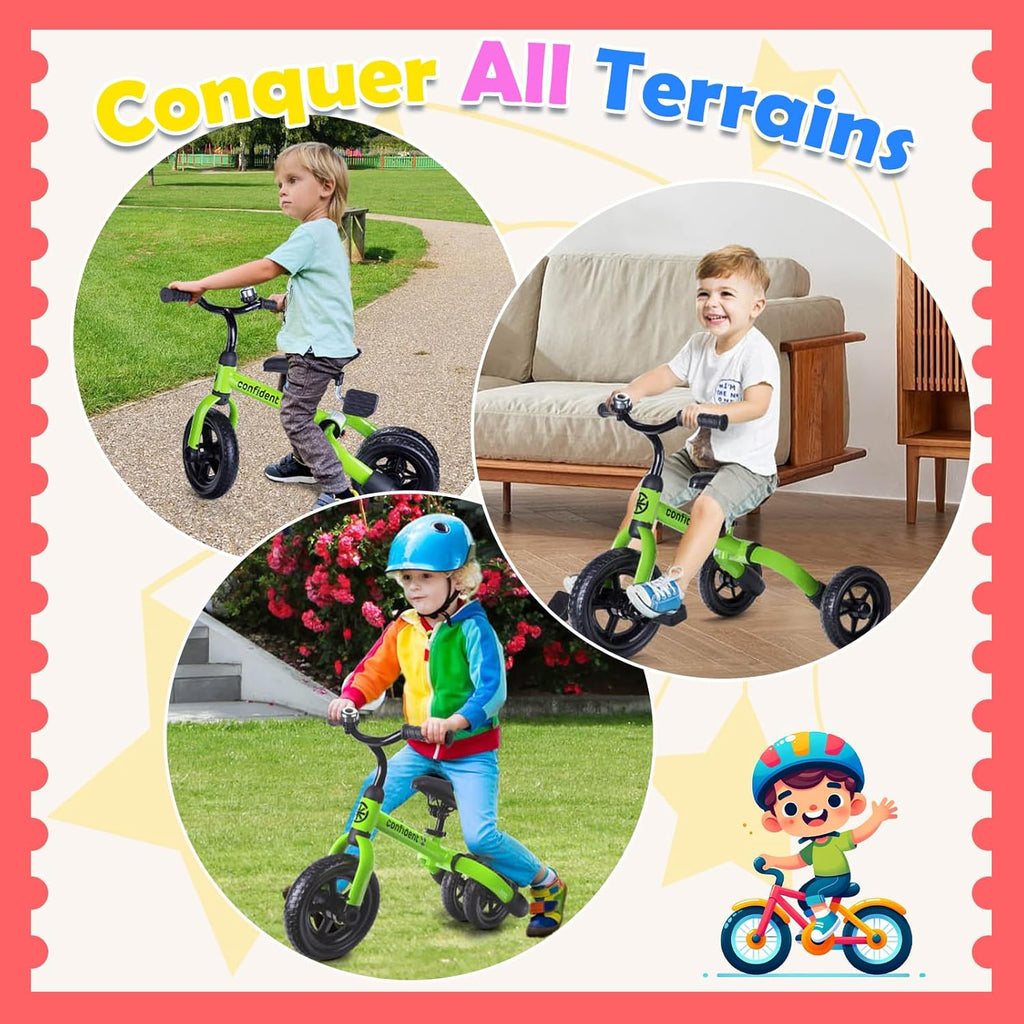 Ancaixin 3 in 1 Toddler Tricycles for 2-5 Years Old Boys and Girls with Detachable Pedal and Bell | Foldable Baby Balance Bike Riding Toys for Kids | Infant Birthday New Year Red