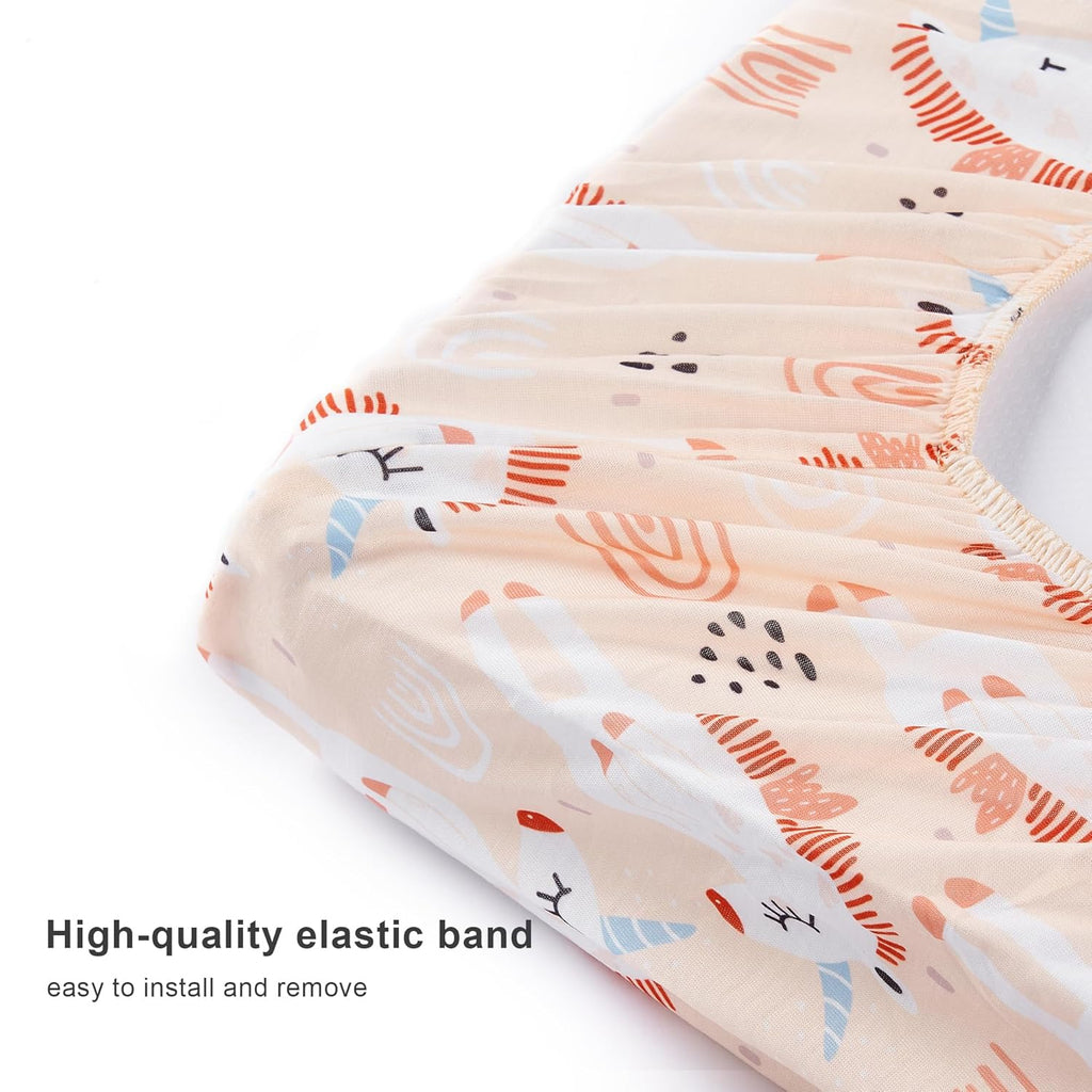 TILLYOU Changing Pad Cover Set in Soft Jersey Material - Fits 32"/34''x16 Contoured Pad for Babies, Unicorn & Meat Powder