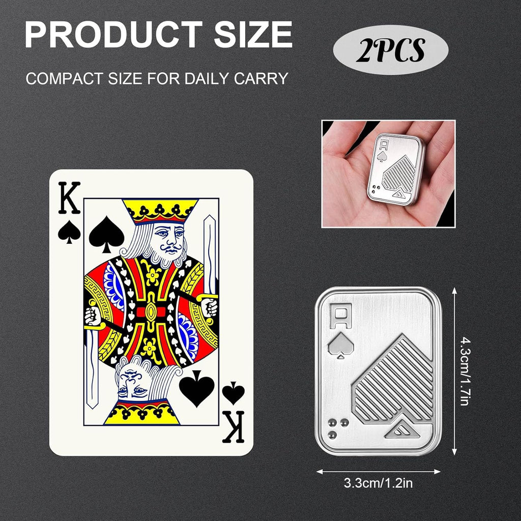 2 Pcs Metal Poker Fidget Slider,Magnetic EDC Fidget Toys,Stress Relief Poker Push Card,Cool Metal Fidget Toy Manually Rotate Toys,Office Tabletop Decompression Toys for Adults Teens Men